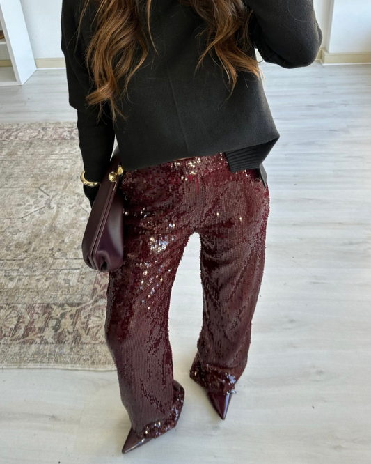 Burgani - Sequined Burgundy Pants
