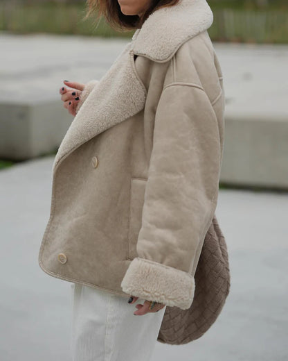 Vintage Oversized Läderjacka med Teddy Foder