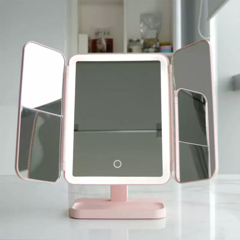 GlamMirror - Trefaldig sminkspegel med trefärgad LED-belysning