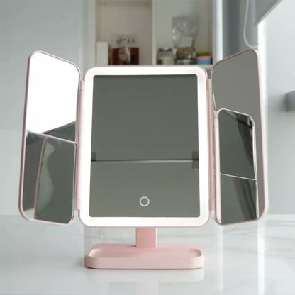 GlamMirror - Trefaldig sminkspegel med trefärgad LED-belysning
