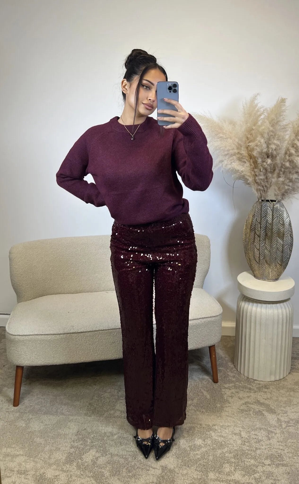 Burgani - Sequined Burgundy Pants