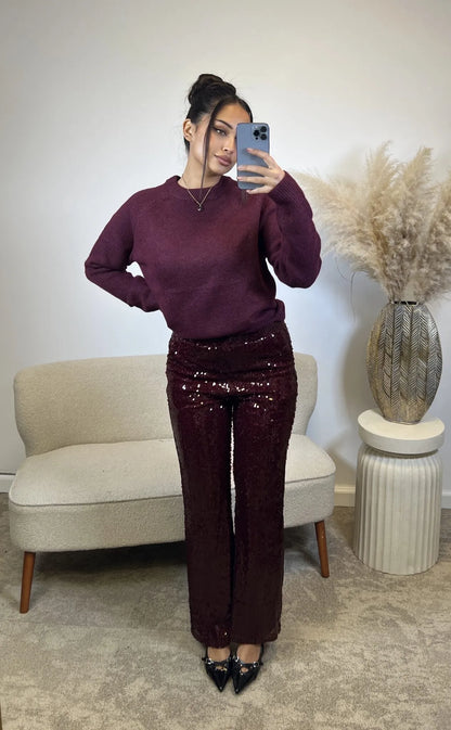 Burgani - Sequined Burgundy Pants