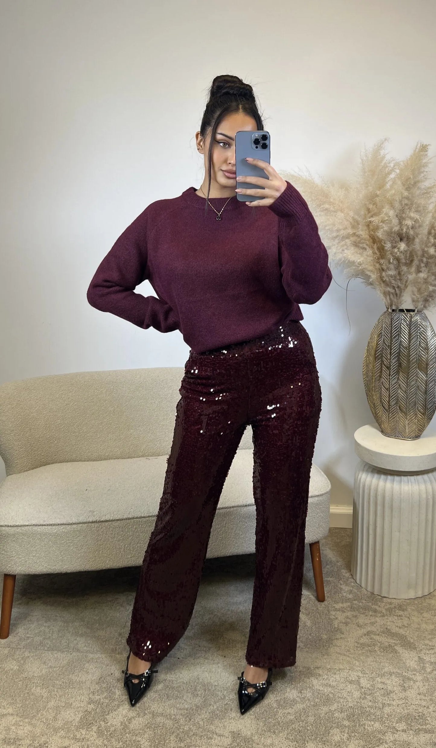 Burgani - Sequined Burgundy Pants