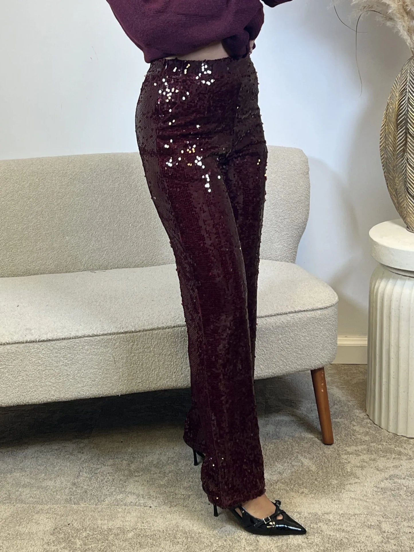 Burgani - Sequined Burgundy Pants