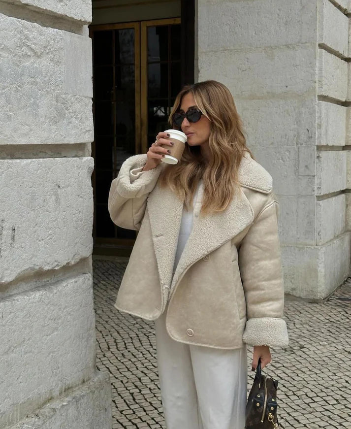 Vintage Oversized Läderjacka med Teddy Foder