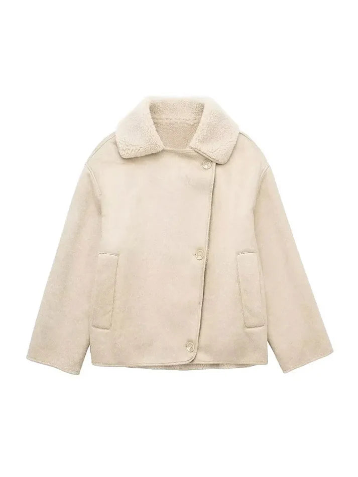 Vintage Oversized Läderjacka med Teddy Foder