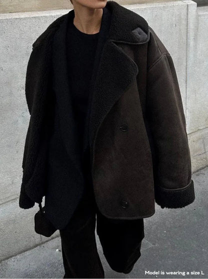 Vintage Oversized Läderjacka med Teddy Foder