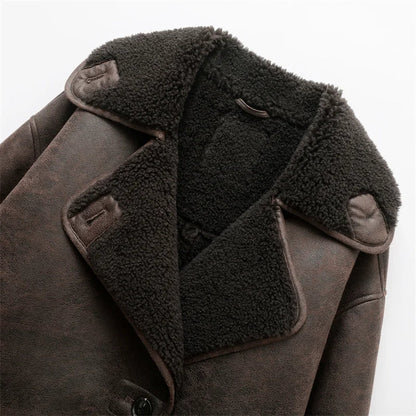 Vintage Oversized Läderjacka med Teddy Foder
